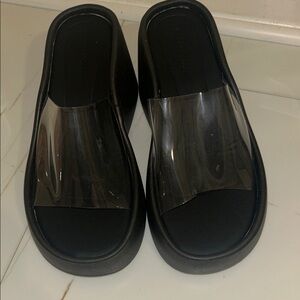 Black Platform Slide Sandals